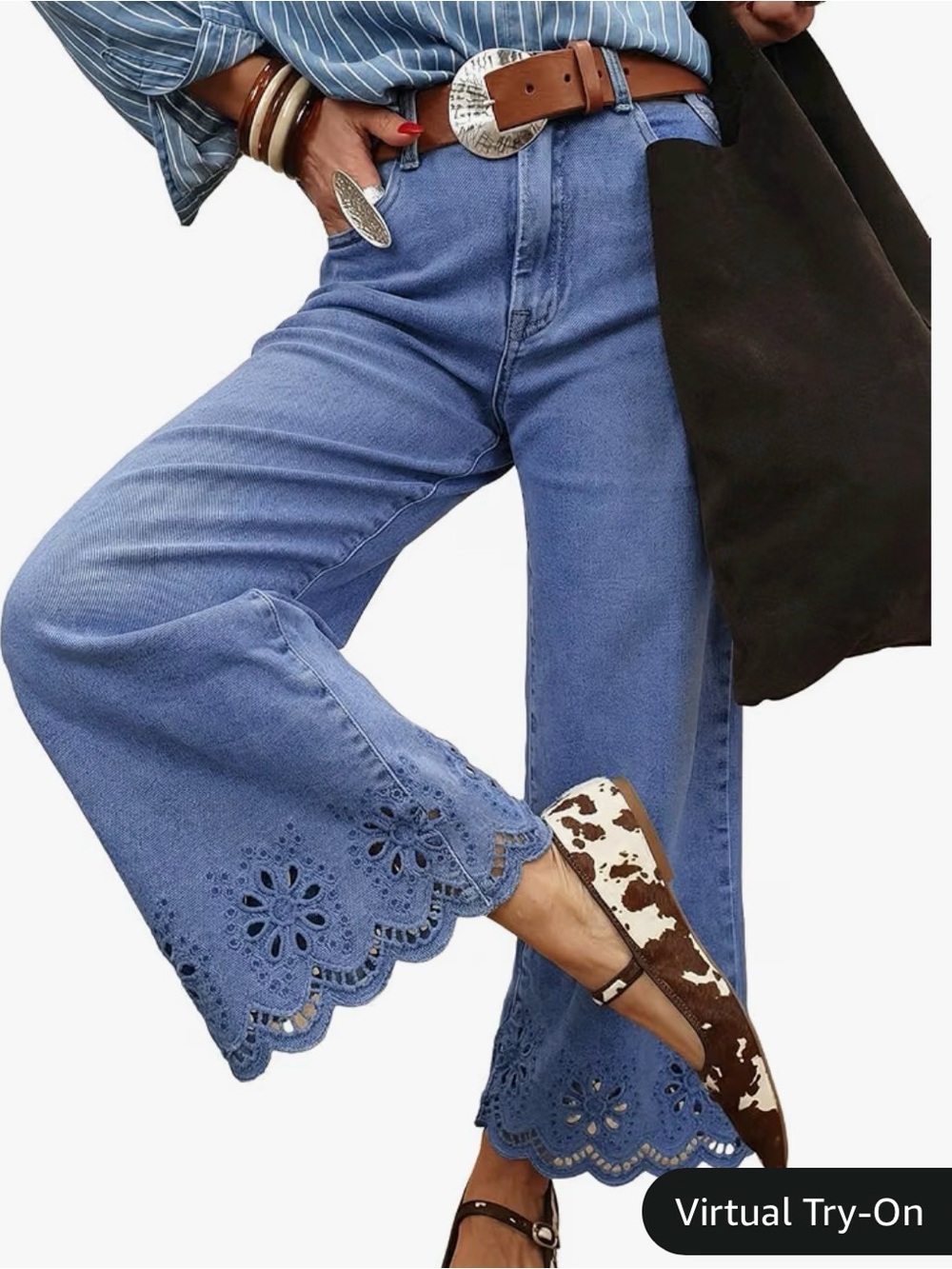 Sidefeel women’s Scallop Hem Wide-Leg Jeans - Blue EUC size 12